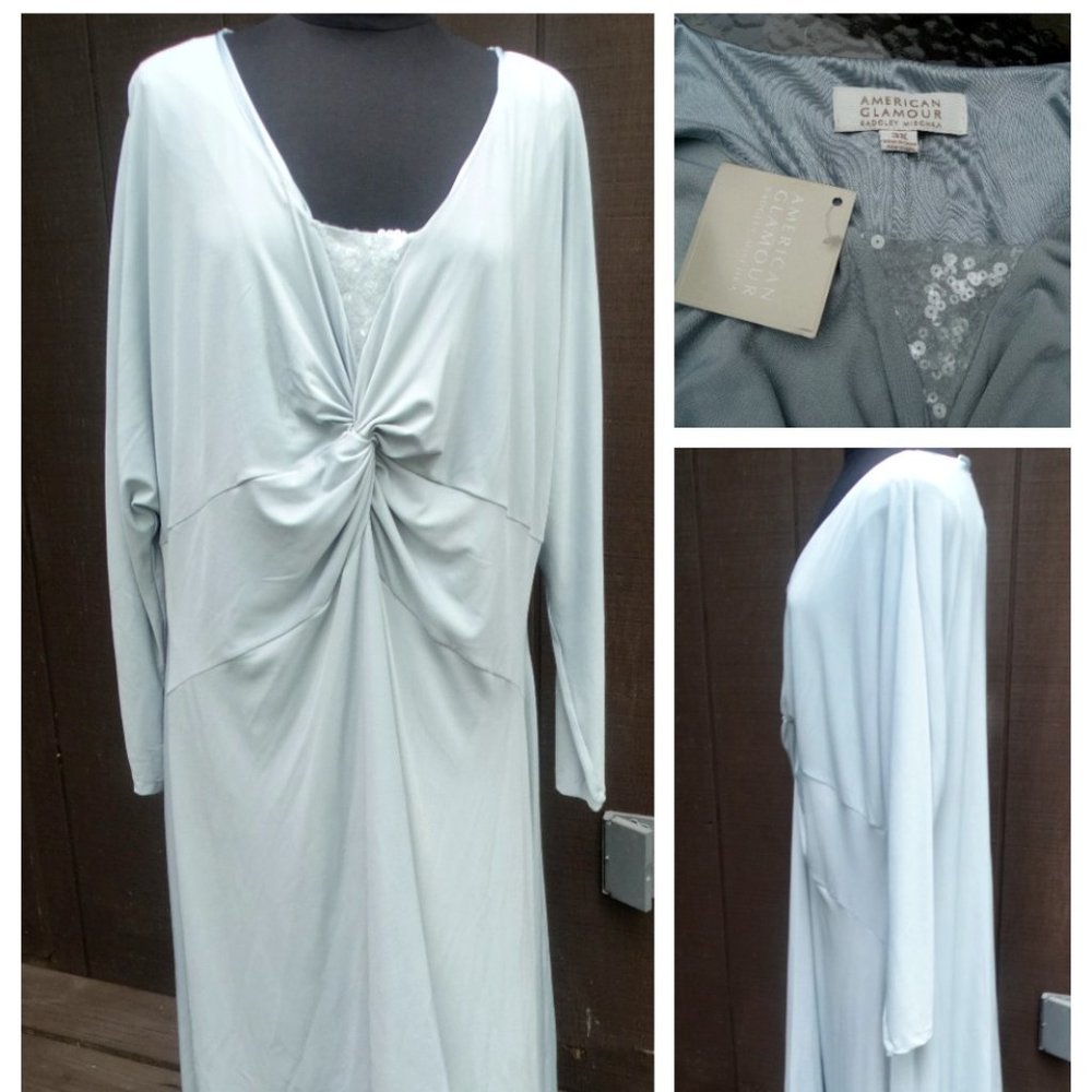 NEW American Glamour Badgley Mischka silver long Gown Size Plus 3X, twisted